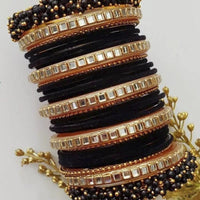 Martina Jewels Pack Of 6 Traditional Gold Plated Thread & Mirror And Pearl Bangles Set - BG-109