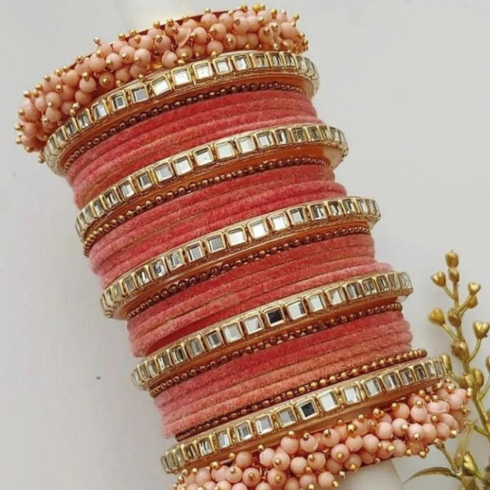 Martina Jewels Pack Of 6 Traditional Gold Plated Thread & Mirror And Pearl Bangles Set - BG-109