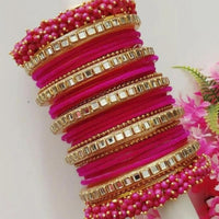 Martina Jewels Pack Of 6 Traditional Gold Plated Thread & Mirror And Pearl Bangles Set - BG-109