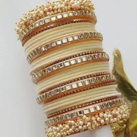 Martina Jewels Pack Of 6 Traditional Gold Plated Thread & Mirror And Pearl Bangles Set - BG-109