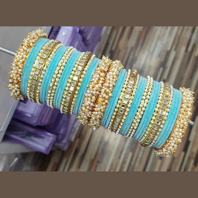 Martina Jewels Pack Of 6 Traditional Gold Plated Thread & Polki Pearl Bangles Set - BG-111