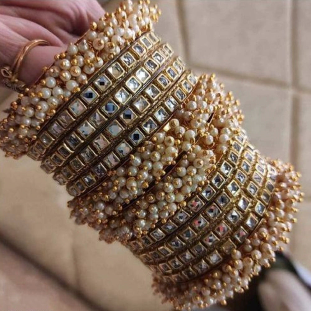 Martina Jewels Pack Of 6 Traditional Gold Plated Polki Pearl & Kundan Bangles Set