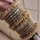 Martina Jewels Pack Of 6 Traditional Gold Plated Polki Pearl & Kundan Bangles Set