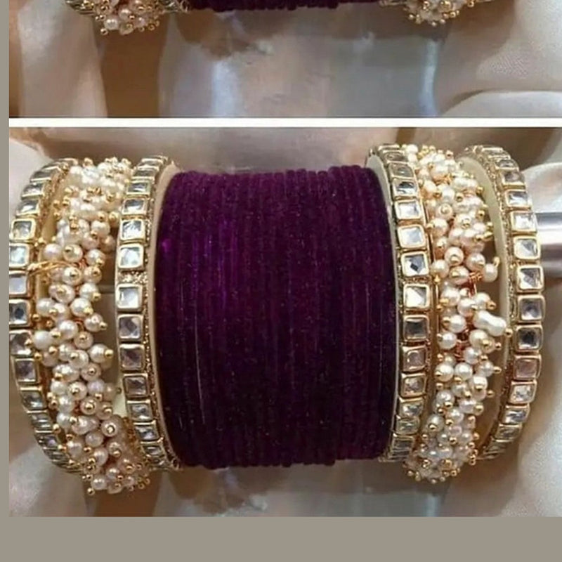 Martina Jewels Pack Of 6 Traditional Gold Plated Thread & Polki Pearl Bangles Set - BG-117
