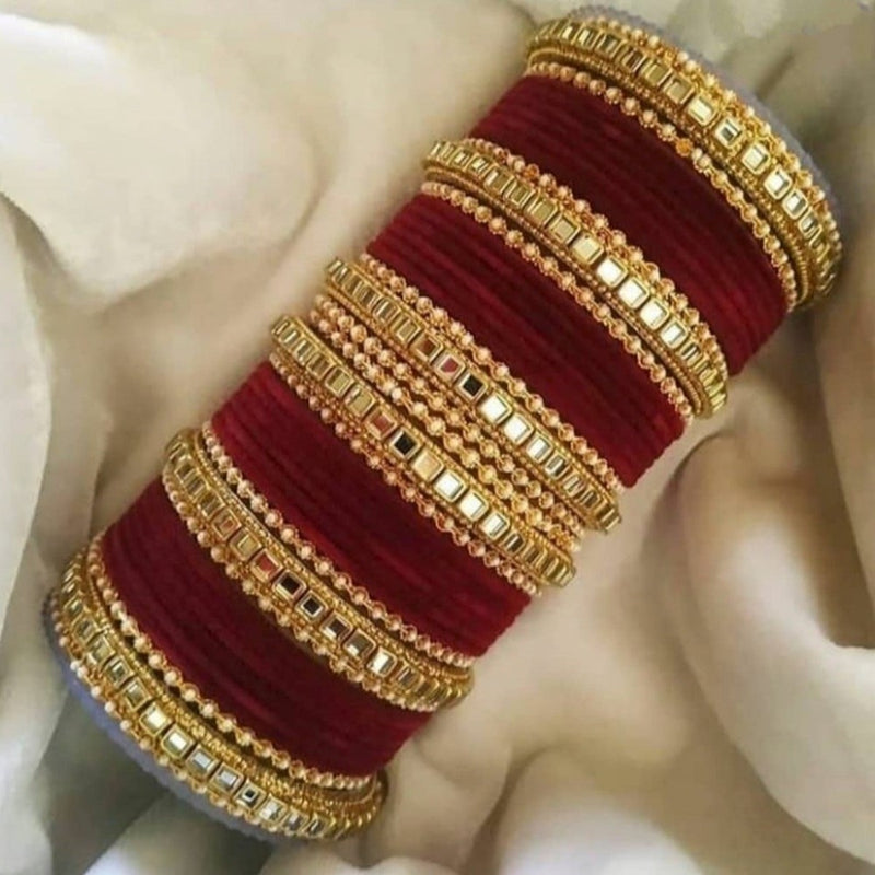 Martina Jewels Pack Of 6 Traditional Gold Plated Thread & Polki Pearl Bangles Set - BG-127