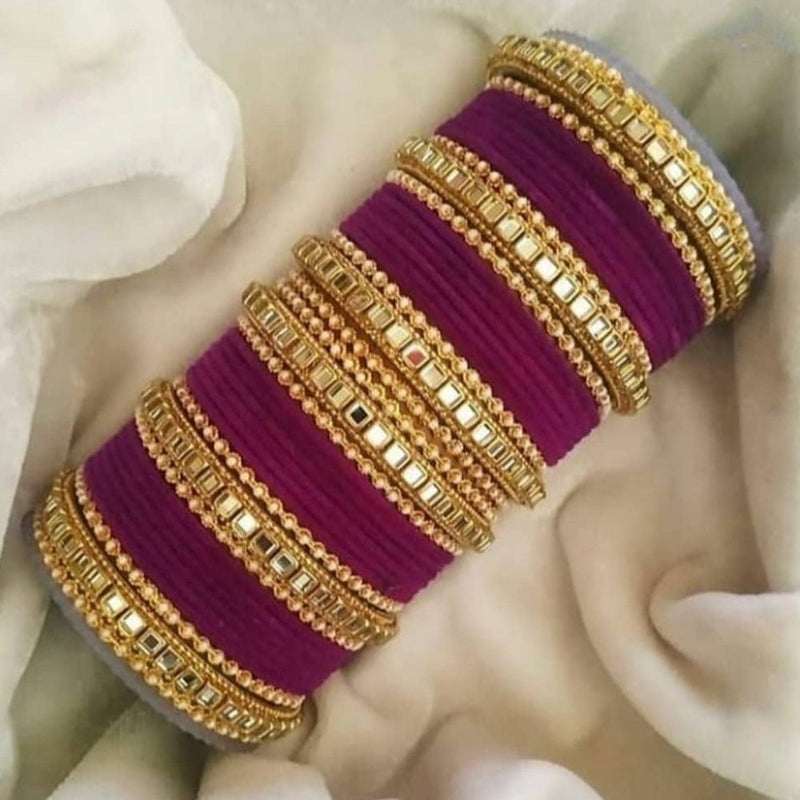 Martina Jewels Pack Of 6 Traditional Gold Plated Thread & Polki Pearl Bangles Set - BG-127