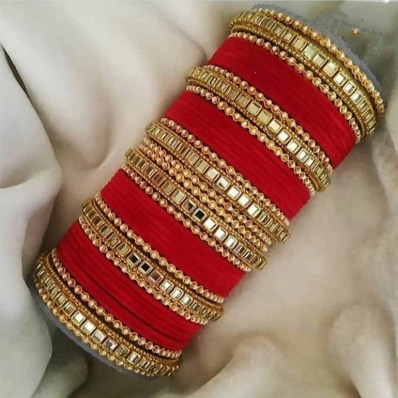 Martina Jewels Pack Of 6 Traditional Gold Plated Thread & Polki Pearl Bangles Set - BG-127