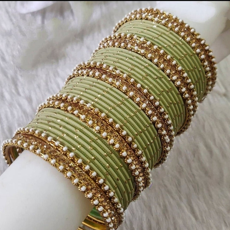 Martina Jewels Pack Of 6 Traditional Gold Plated Thread & Polki Pearl Bangles Set - BG-129