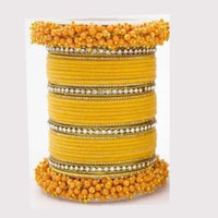 Martina Jewels Pack Of 6 Traditional Gold Plated Thread & Polki Pearl Bangles Set - BG-130