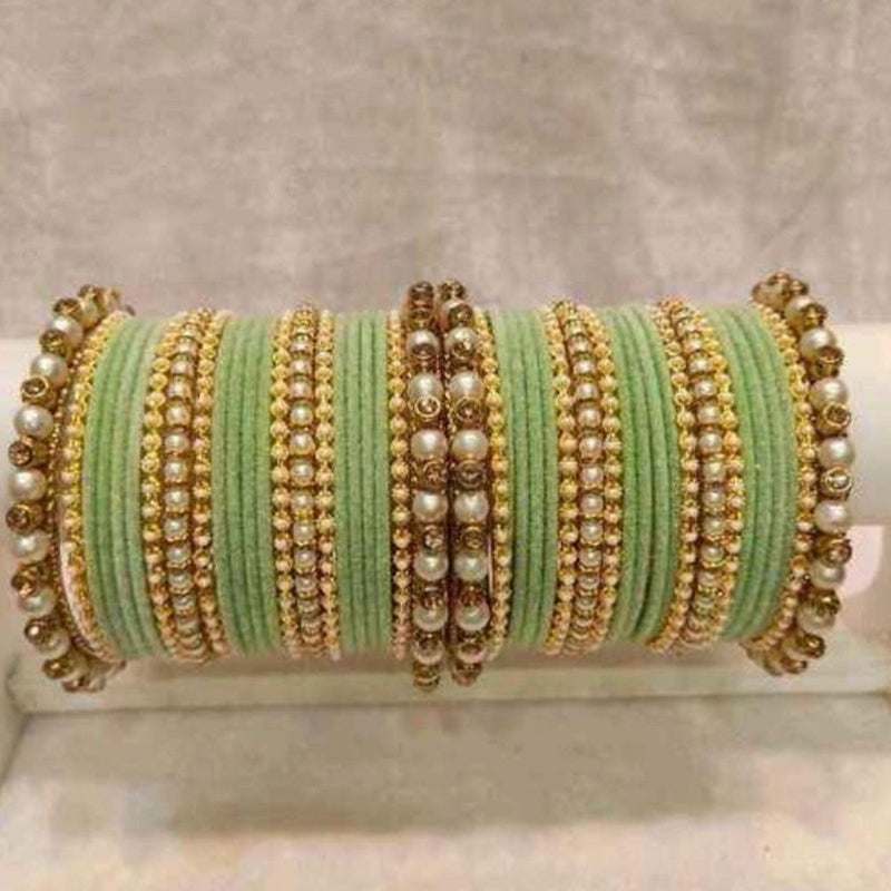 Martina Jewels Pack Of 6 Traditional Gold Plated Thread & Polki Pearl Bangles Set - BG-132