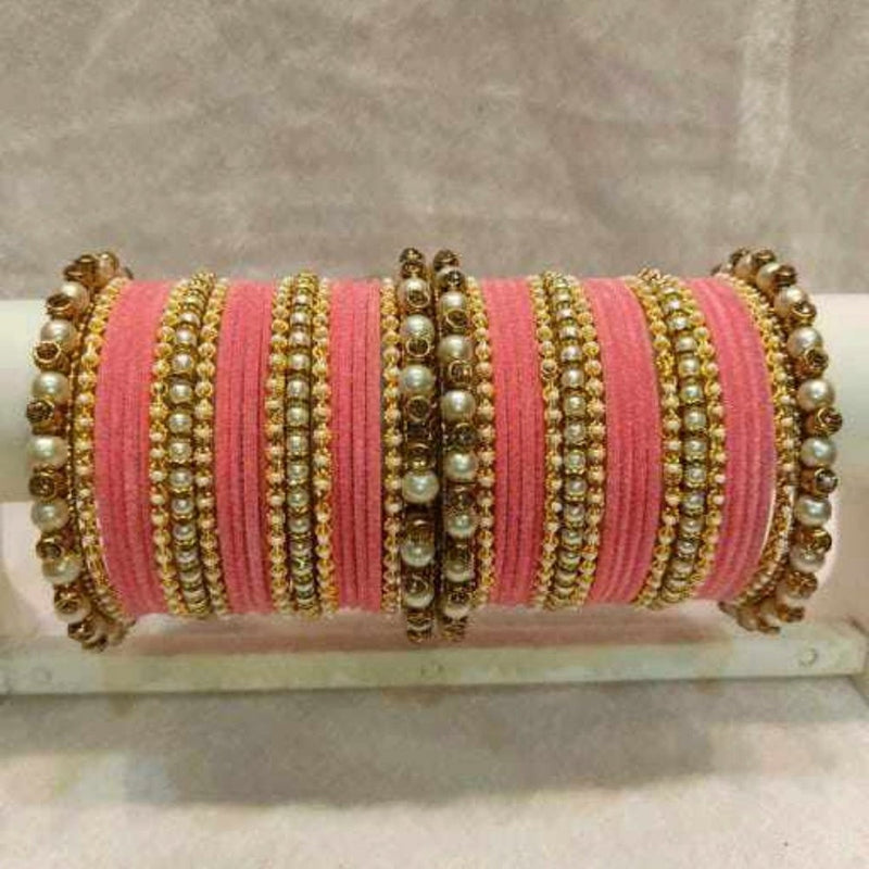 Martina Jewels Pack Of 6 Traditional Gold Plated Thread & Polki Pearl Bangles Set - BG-132