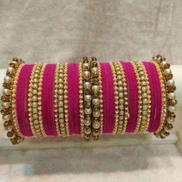 Martina Jewels Pack Of 6 Traditional Gold Plated Thread & Polki Pearl Bangles Set - BG-132