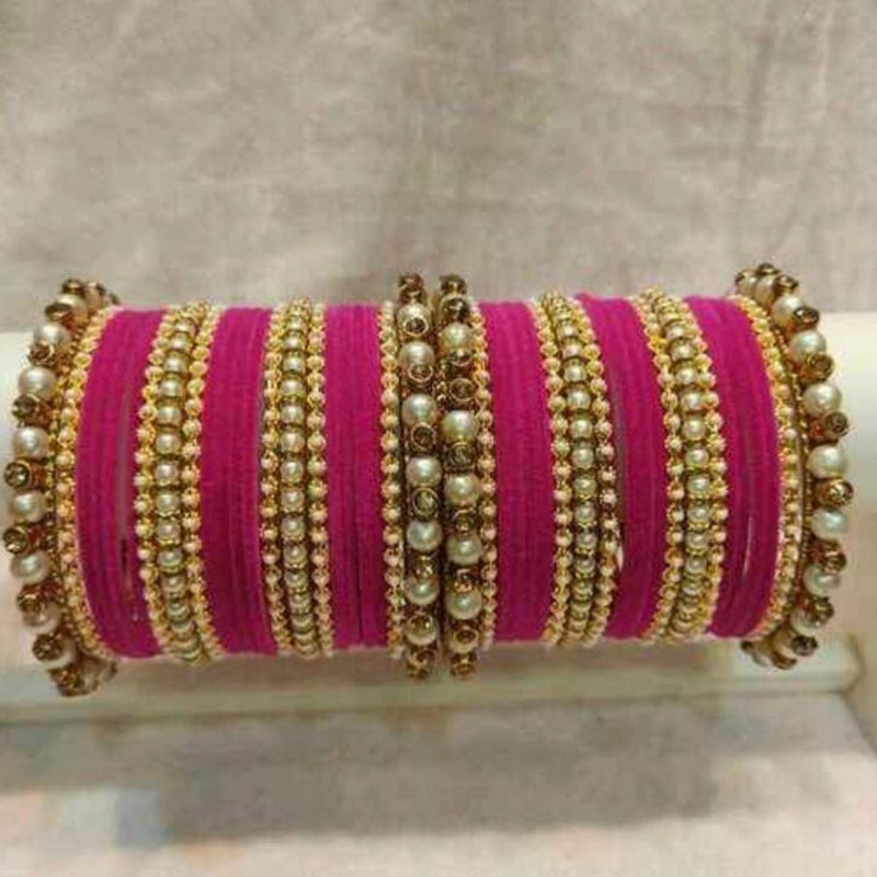 Martina Jewels Pack Of 6 Traditional Gold Plated Thread & Polki Pearl Bangles Set - BG-132