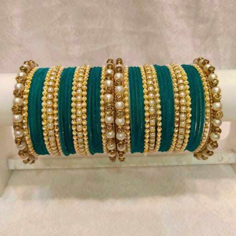 Martina Jewels Pack Of 6 Traditional Gold Plated Thread & Polki Pearl Bangles Set - BG-132