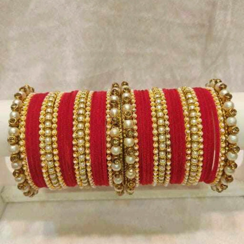 Martina Jewels Pack Of 6 Traditional Gold Plated Thread & Polki Pearl Bangles Set - BG-132