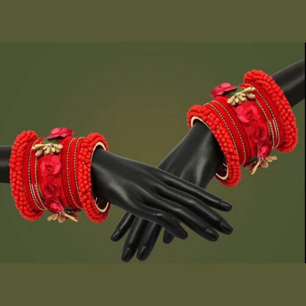 Martina Jewels Pack Of 6 Traditional Gold Plated Red Thread Bangles Set