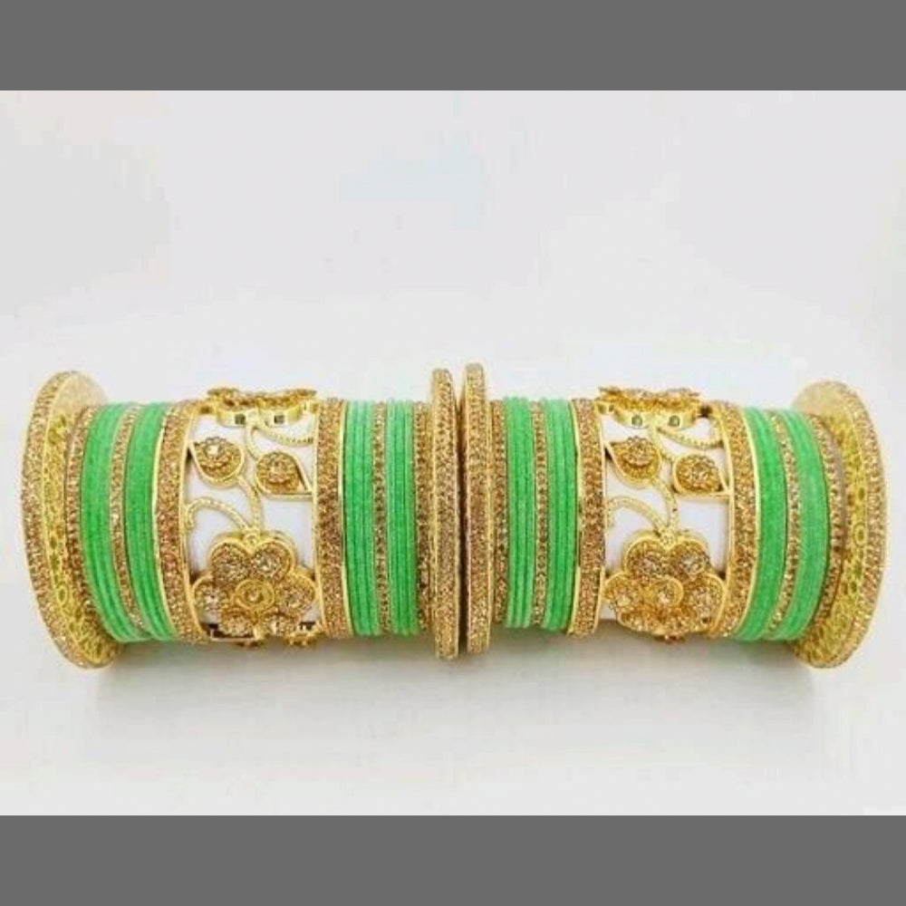 Martina Jewels Pack Of 6 Traditional Gold Plated Thread & Stone Bangles Set