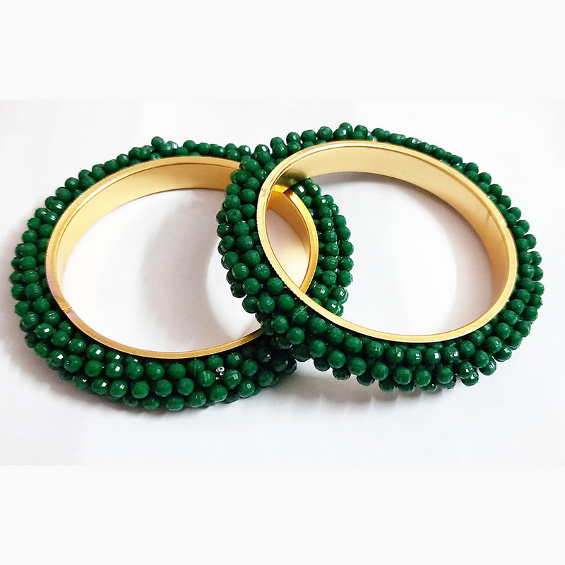 Martina Jewels Pack Of 12 Traditional Gold Plated Green Beads Bangles Set