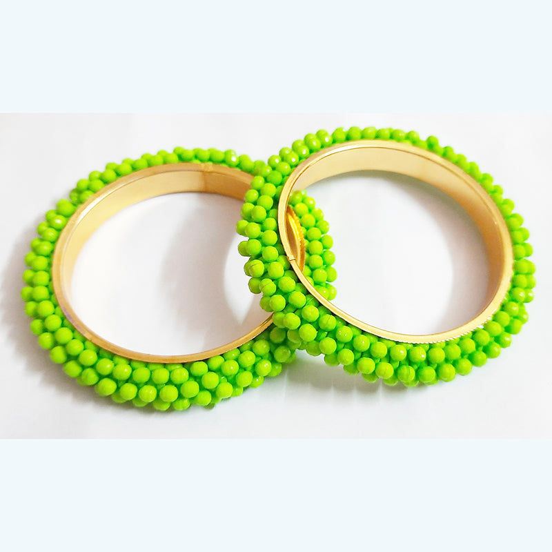 Martina Jewels Pack Of 12 Traditional Gold Plated Green Beads Bangles Set