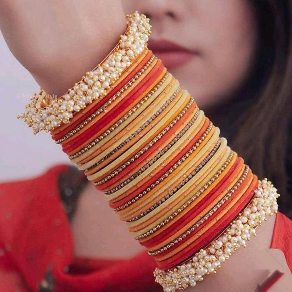 Martina Jewels Pack Of 6 Traditional Gold Plated Thread & Pearl Bangles Set