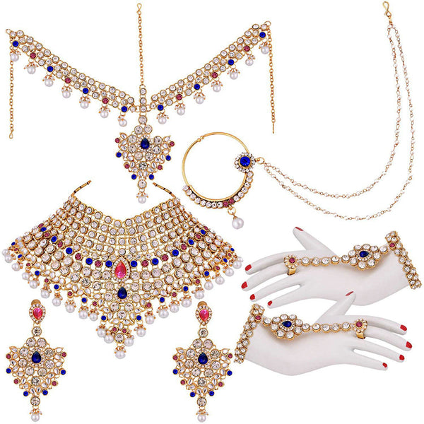 Etnico Traditional Gold Plated Kundan Ethnic Bridal Jewellery Set for Women (BLP021PiBL)