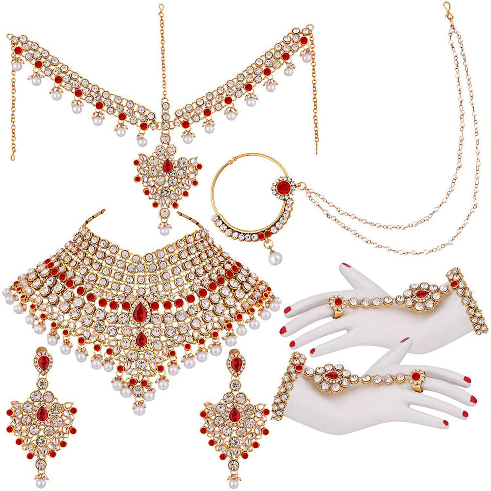 Etnico Traditional Gold Plated Kundan Ethnic Bridal Jewellery Set for Women (BLP021R)