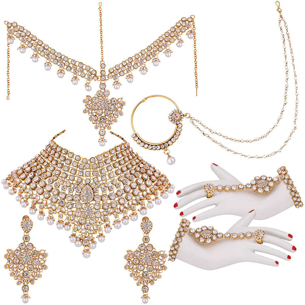 Etnico Traditional Gold Plated Kundan Ethnic Bridal Jewellery Set for Women (BLP021W)