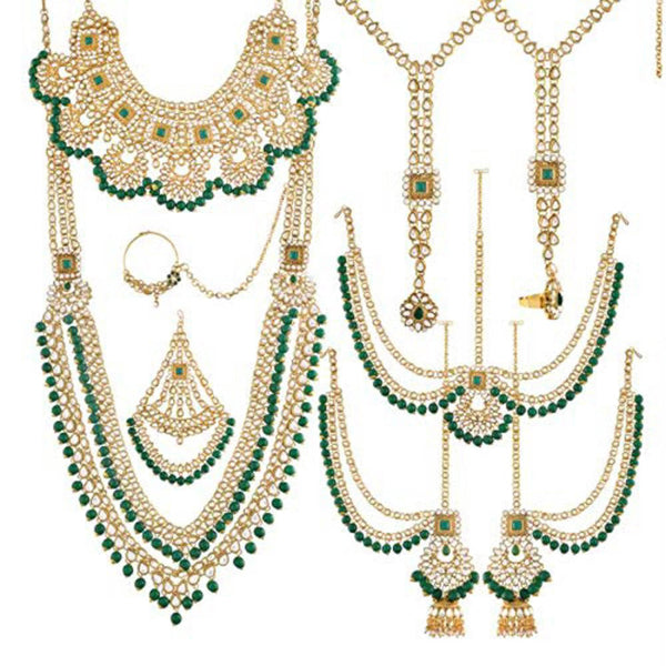 Etnico 18K Gold Plated Traditional Handcrafted Faux Kundan & Emerald Stone Studded Bridal Jewellery Set For Women (BLP026G)