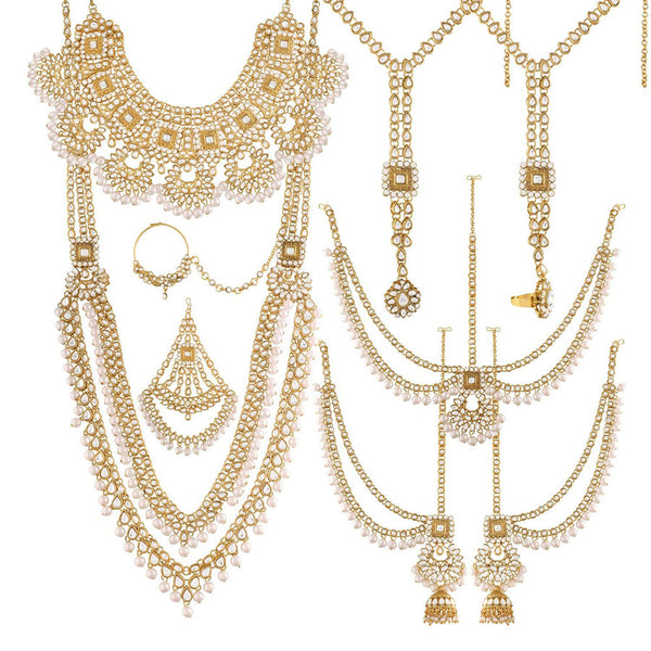 Etnico 18K Gold Plated Traditional Handcrafted Faux Kundan & Stone Studded Bridal Jewellery Set For Women (BLP026W)
