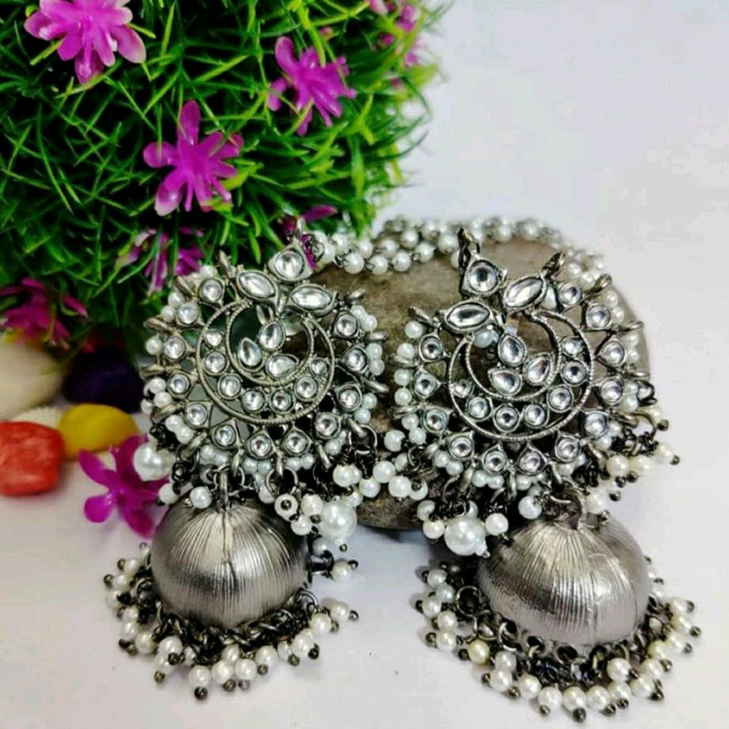 Blythediva Silver Plated Pack Of 3 Kundan Stone Jhumki Earrings