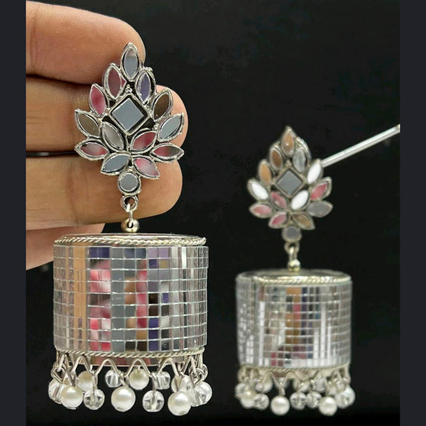 Blythediva Silver Plated Pack Of 3 Mirror Jhumkis  Earrings