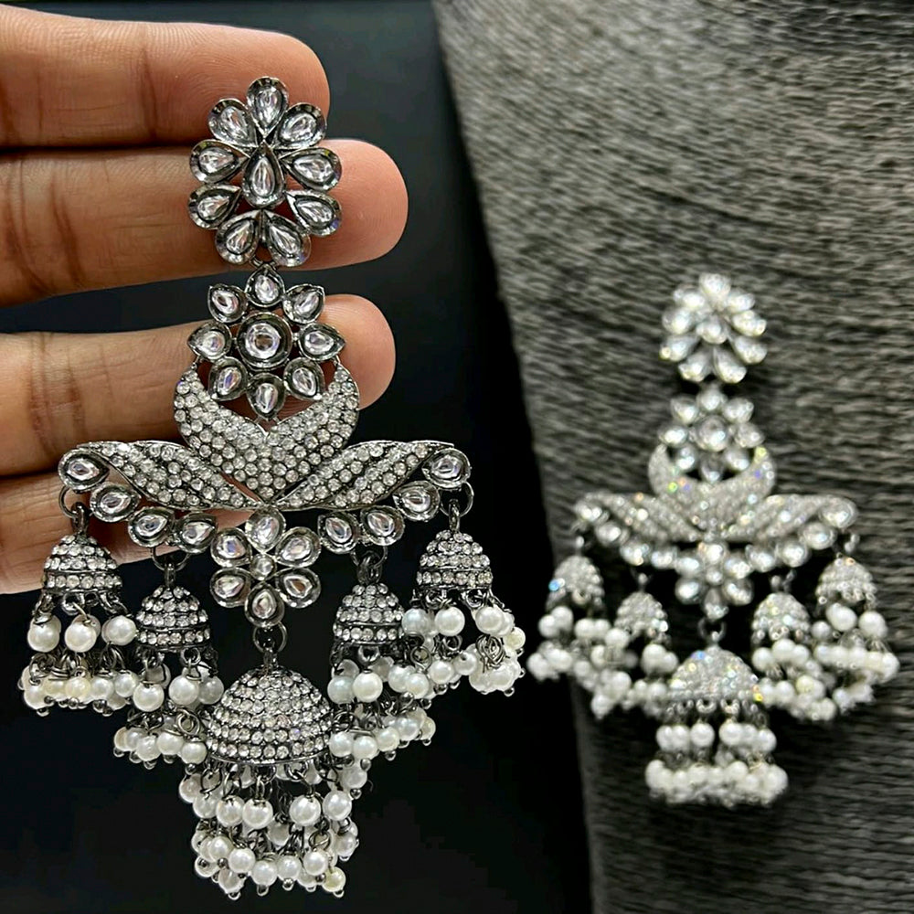 Blythediva Pack Of 2 Oxidised Plated Kundan Stone Dangler Earrings