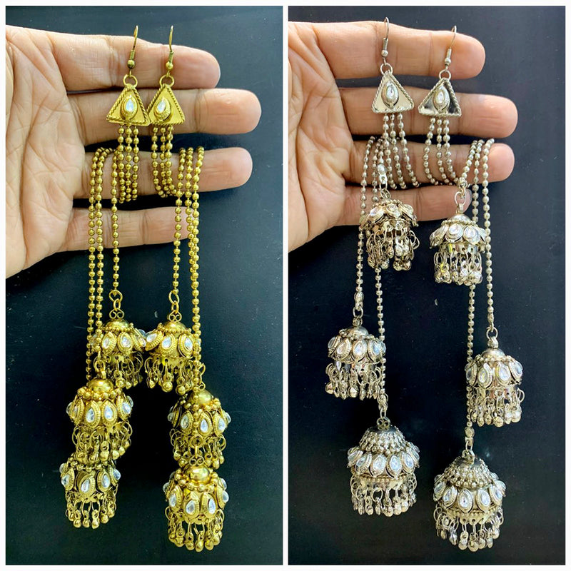 Blythediva Pack Of 3 Oxidised & Gold Plated Kundan Stone Jhumki Earrings