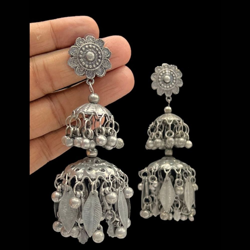 Blythediva Pack Of 3 Oxidised Plated Floral Style Jhumka Earrings
