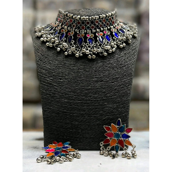 Blythediva Oxidised Plated Multi Color Pack Of 3 Choker Necklace Set