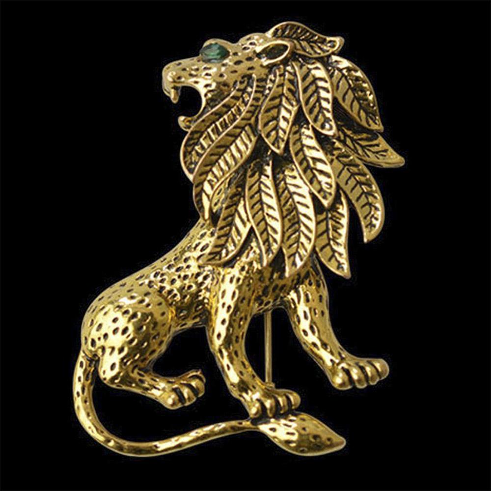 Mahi Gold Antique Vintage Unisex Lion Brooch Pin for Suit Clothing