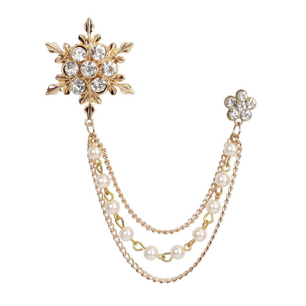 Mahi Men's Eye Catching Stone Studded Snow Flake with Three Chain Pin Brooch