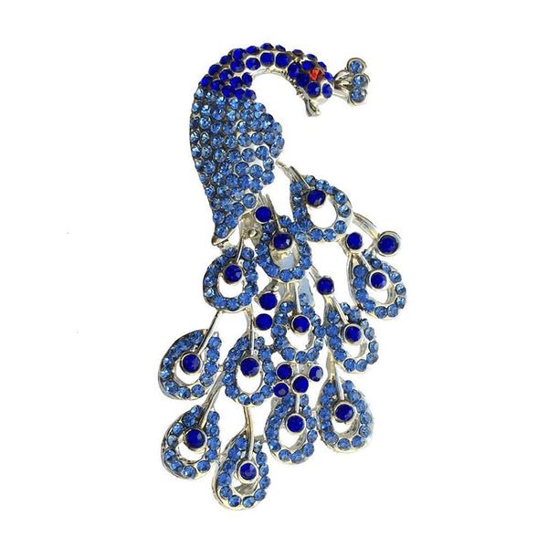 Mahi Fashionable Blue Radiant Peacock Brooch for Women
