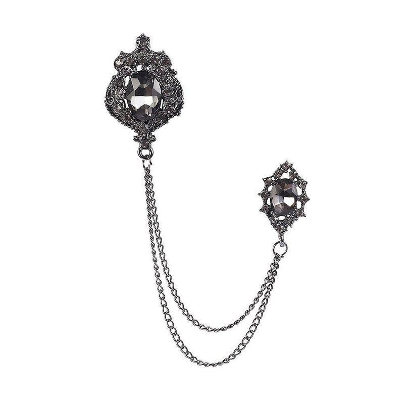 Mahi Black Gun Metal Men's Glittery Black Crystal Double Chain Brooch