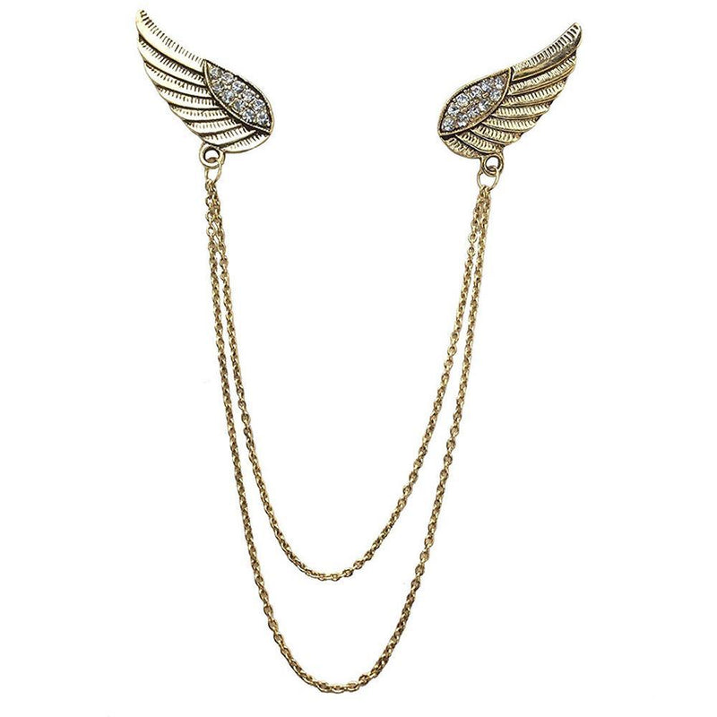 Mahi Unisex Golden Double Wing Chain Brooch