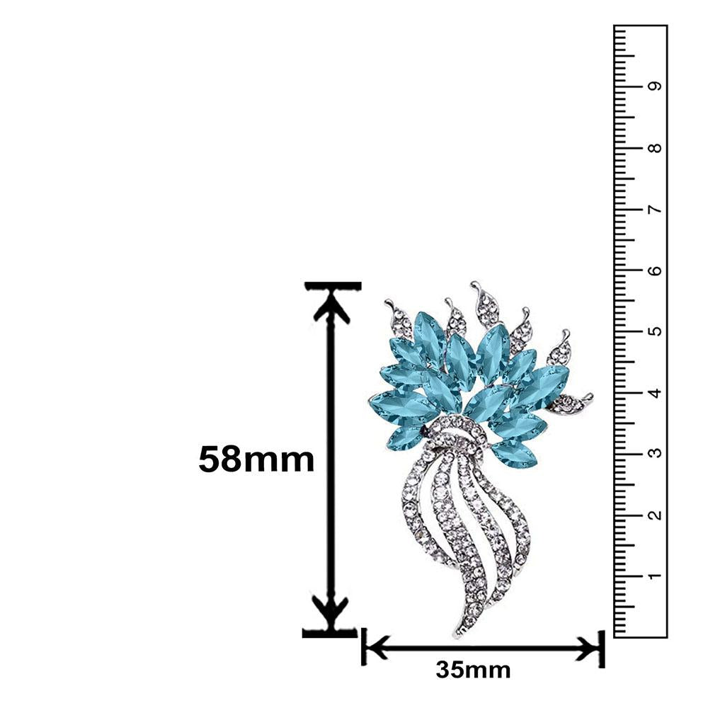 Mahi Rhodium Plated Exquisite Designer Aqua Blue Crystal Brooch for girls and women