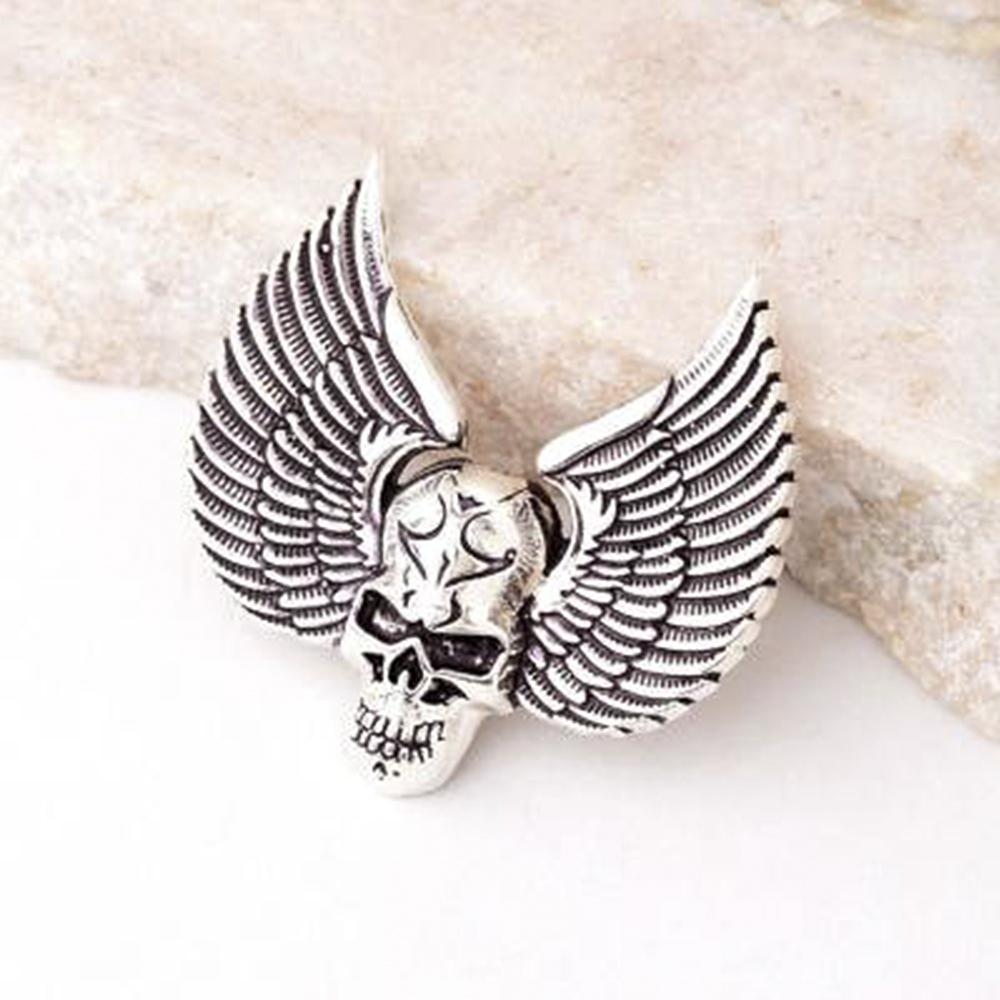 Mahi Rhodium Plated Skull and Wings Shirt Stud Brooch Pin for Men (BP1101046R)