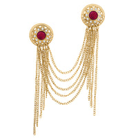 Mahi Gold Plated Maroon and White Crystal Dual Circular 5 Layer Chain Brooch for Men (BP1101054G)