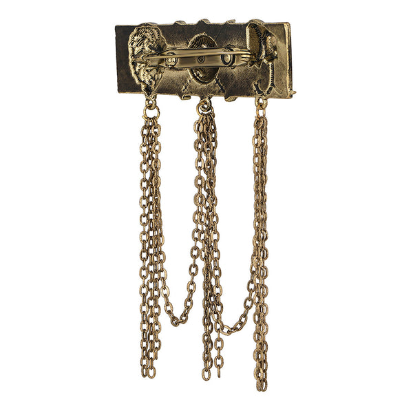 Mahi Antique Gold Plated Multi Layer Hanging Chain Sherwani Brooch for Men (BP1101081G)