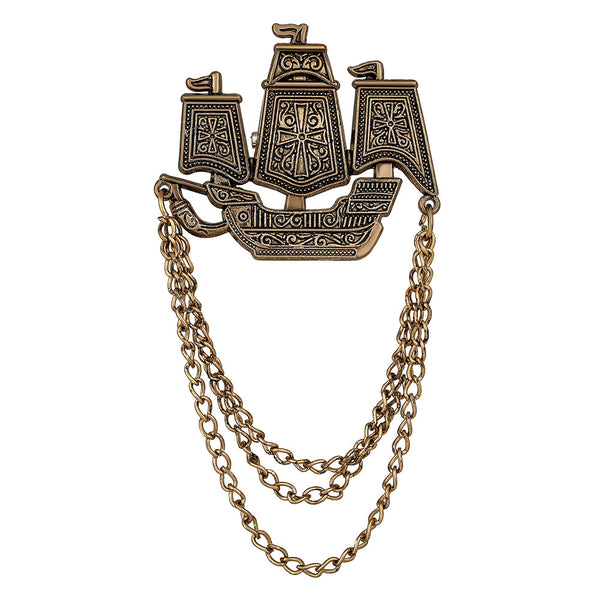 Mahi Antique Gold Plated Ship Multi Layer Hanging Chain Sherwani Brooch for Men (BP1101083G)