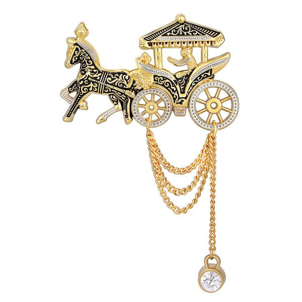 Mahi Meena Work Enamel Horse Chariot Chain Sherwani Brooch for Men (BP1101084G)
