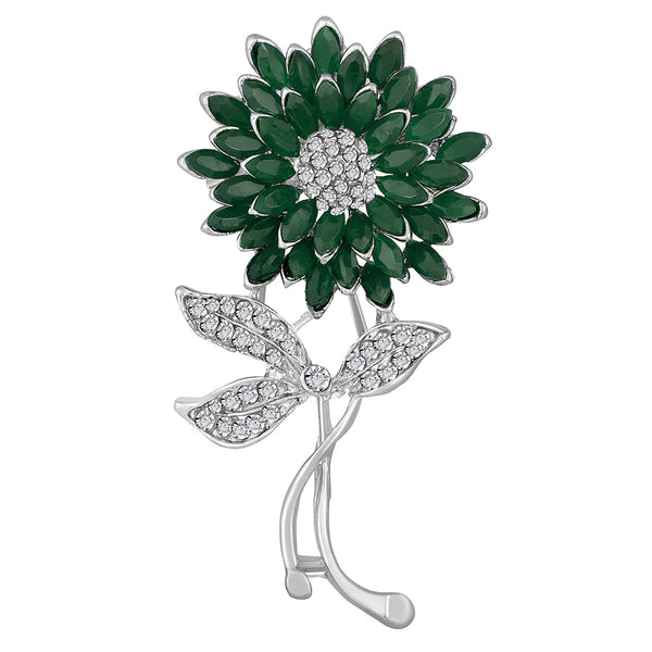 Mahi Green and White Crystals Sunflower Brooch / Lapel Pin for Women (BP1101085RGre)
