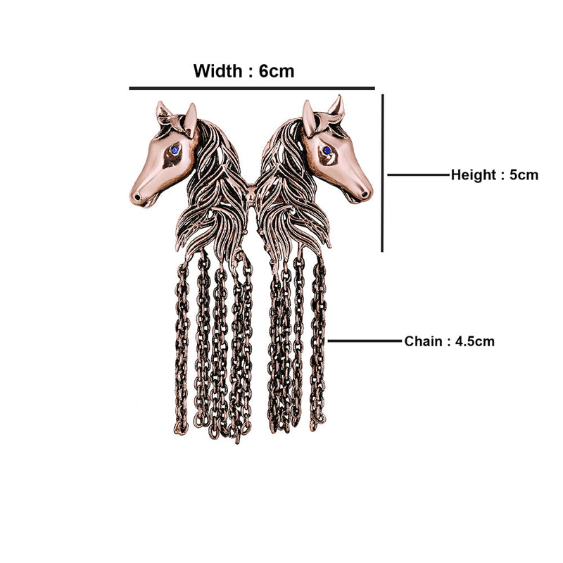 Mahi Antique Rosegold Plated Dual Horse Shaped Tassel Chain Sherwani Brooch for Men (BP1101094Z)