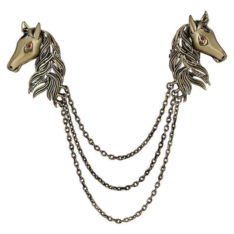 Mahi Antique Gold Plated Dual Horse Shaped Tassel Chain Sherwani Brooch for Men (BP1101098G)