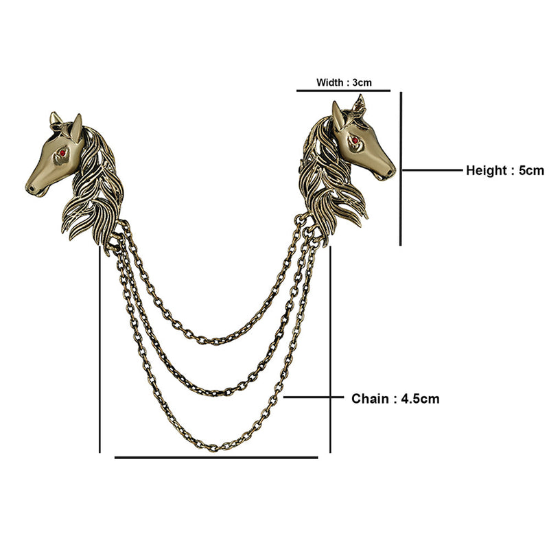 Mahi Antique Gold Plated Dual Horse Shaped Tassel Chain Sherwani Brooch for Men (BP1101098G)